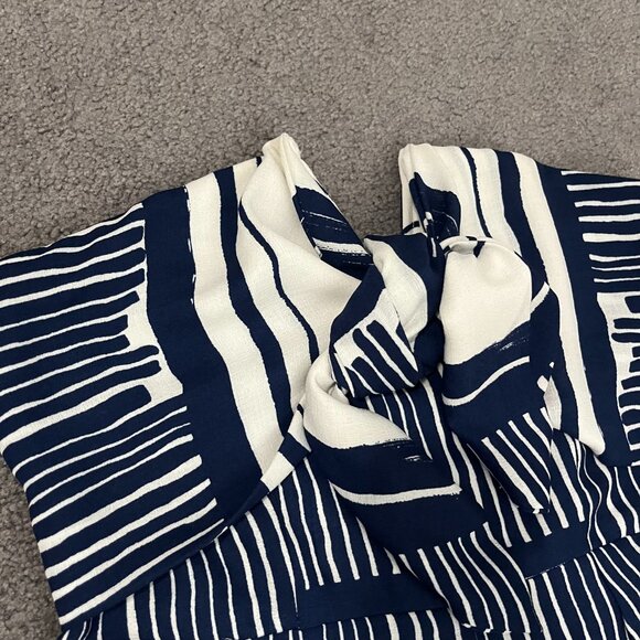 Lulus | Strapless Structured Tie Front Blue and White Romper, size L - Picture 4 of 9